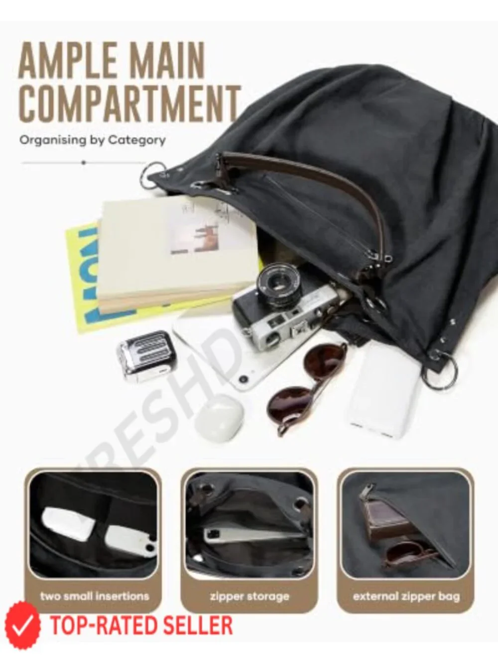 Canvas Messenger Bag with Detachable Strap Fits 14 Inch Laptop
